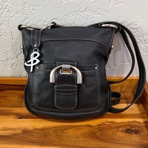 B. Makowsky Buttery Soft Black Leather Crossbody Bag